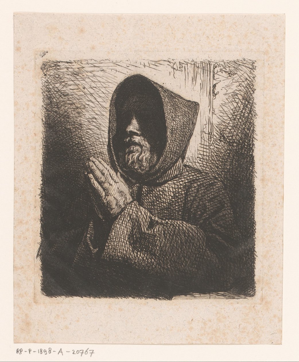 Cabeça de um monge barbudo em oração de Charles Emile Jacque