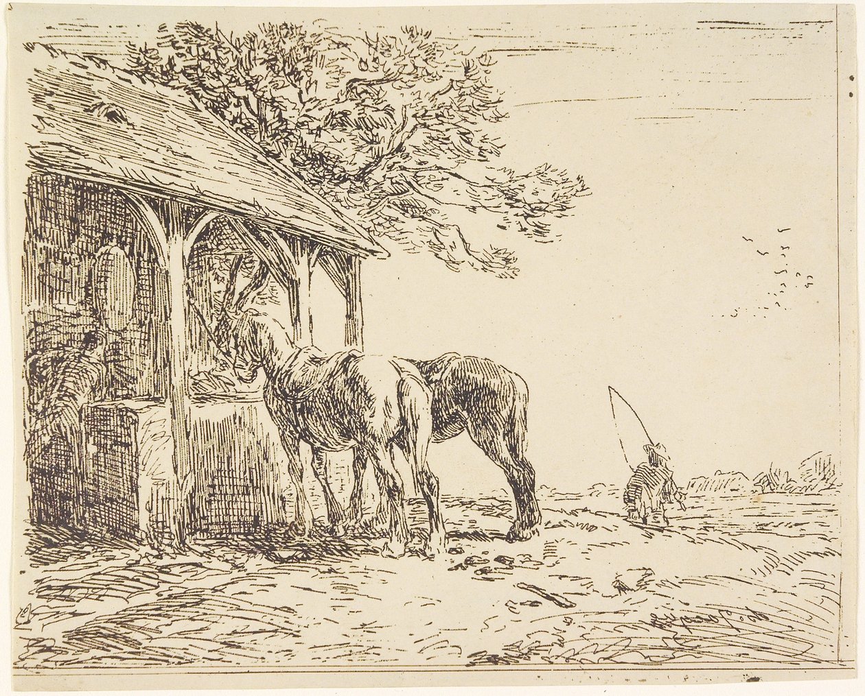 Cavalos em um estábulo, século XIX (cliché verre ou heliograph) de Charles Emile Jacque