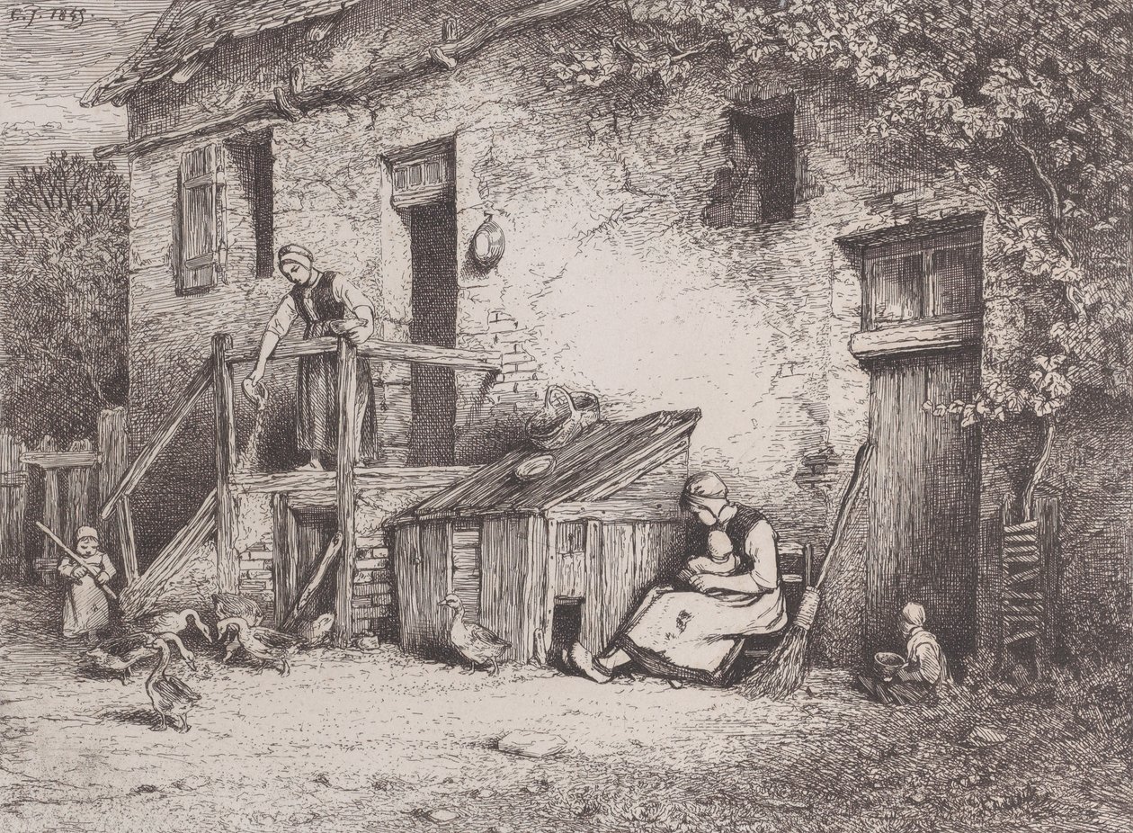 Em Frente da Casa, 1845. de Charles Emile Jacque