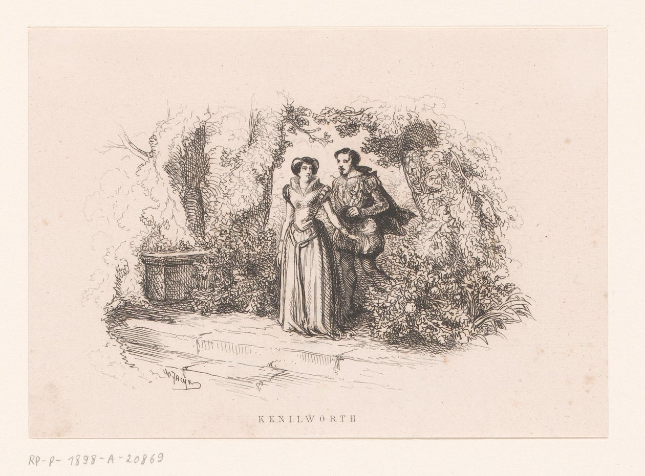 Casal em um jardim Kenilworth (título no objeto) de Charles Emile Jacque