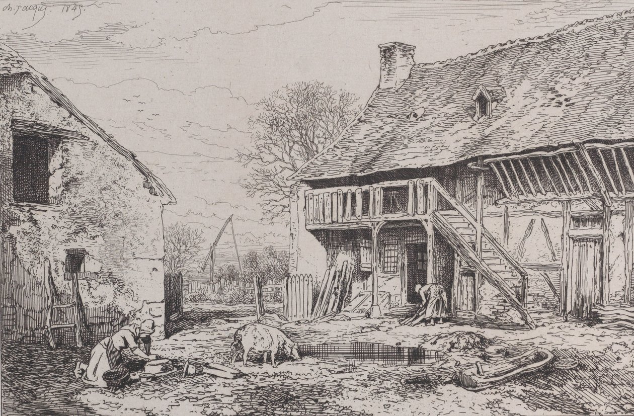 Paisagem do Quintal de um Camponês, 1845. de Charles Emile Jacque