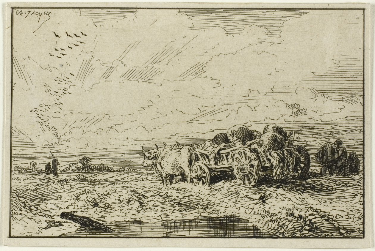 Paisagem com carroça puxada a boi de Charles Emile Jacque