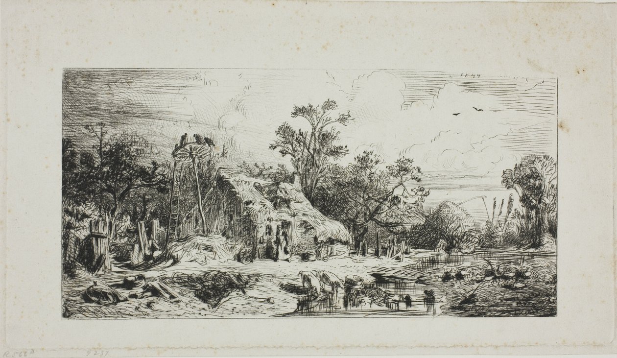Paisagem com chalés de palha de Charles Emile Jacque