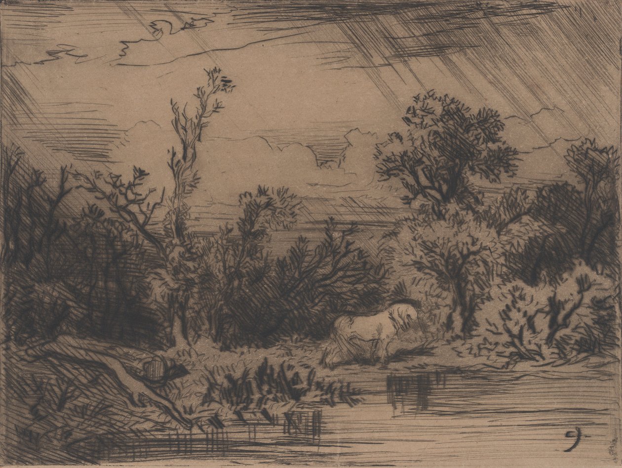 Paisagem com trovoada, 1848. de Charles Emile Jacque
