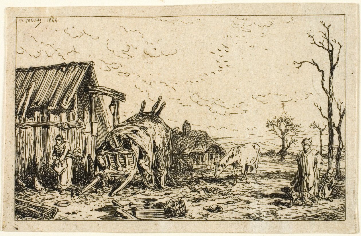 Paisagem com carrinho desatrelado de Charles Emile Jacque