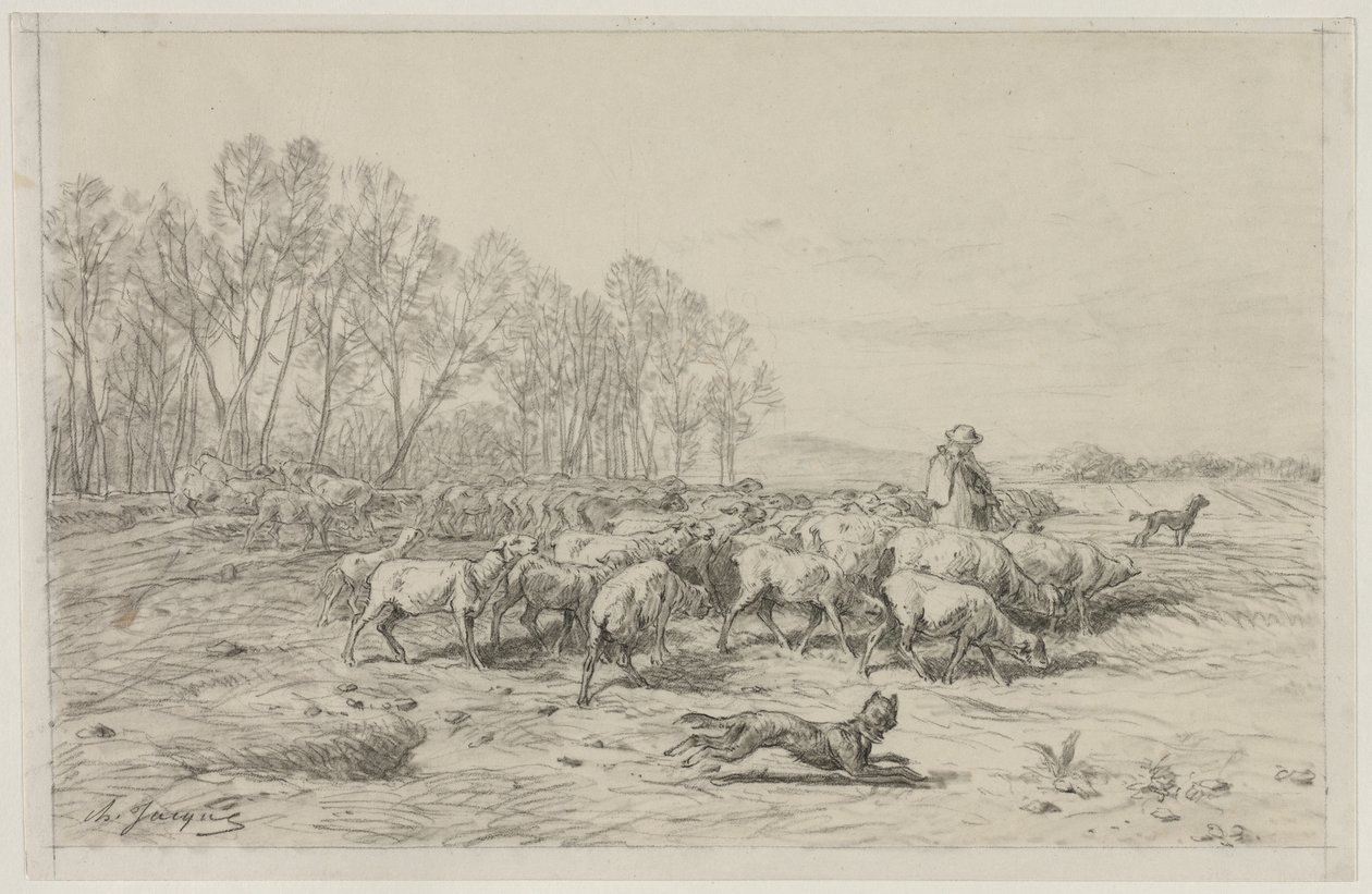 Paisagem com um rebanho de ovelhas, do século XIX. de Charles Emile Jacque