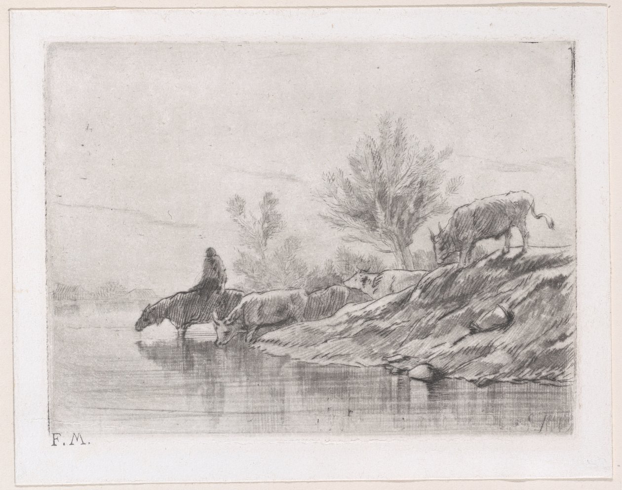 Paisagem com gado, 1848. de Charles Emile Jacque