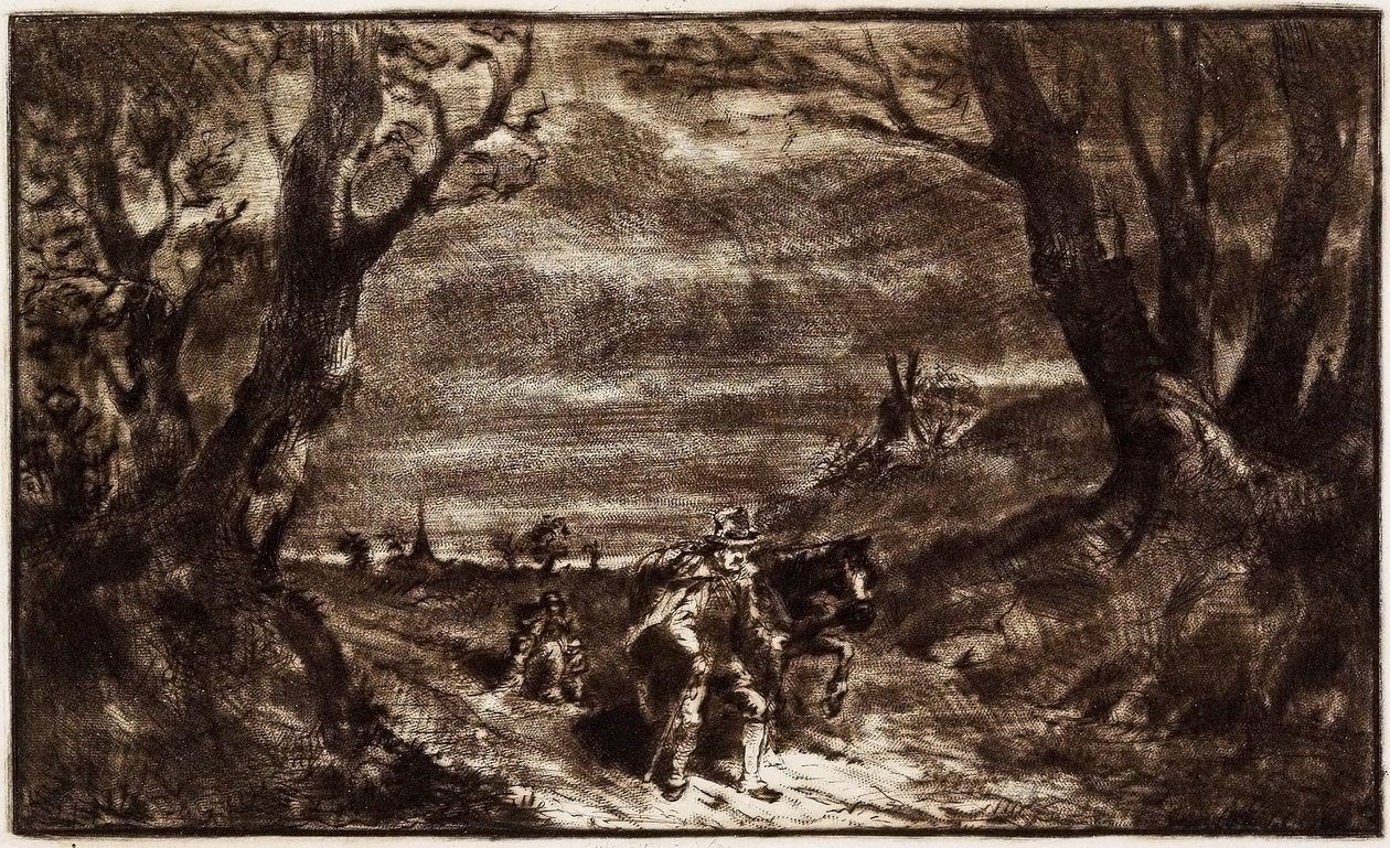 Homem Leading Horse, século XIX (ethcing, drypoint & roullet) de Charles Emile Jacque