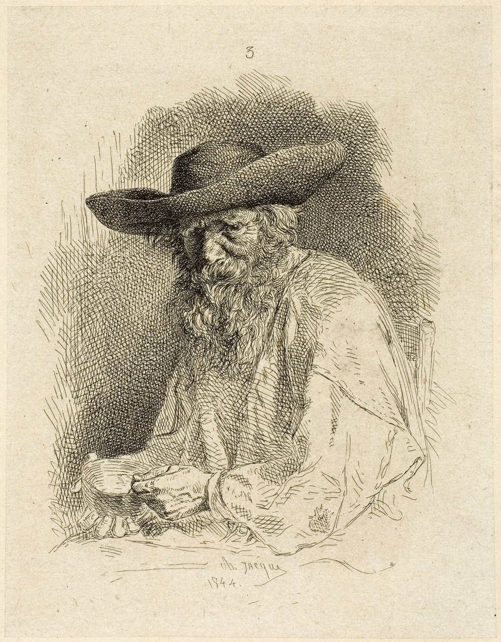 Velho com lata de bagunça de Charles Emile Jacque