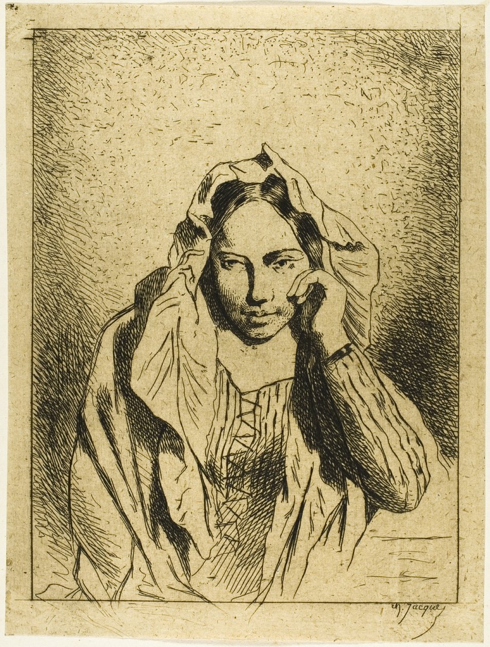 Retrato de uma mulher sentada de Charles Emile Jacque