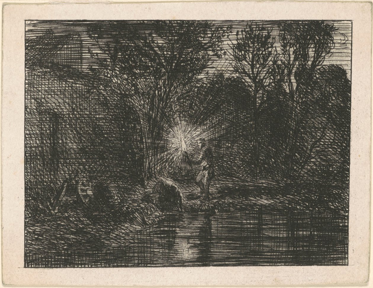 Margem do rio à noite de Charles Emile Jacque