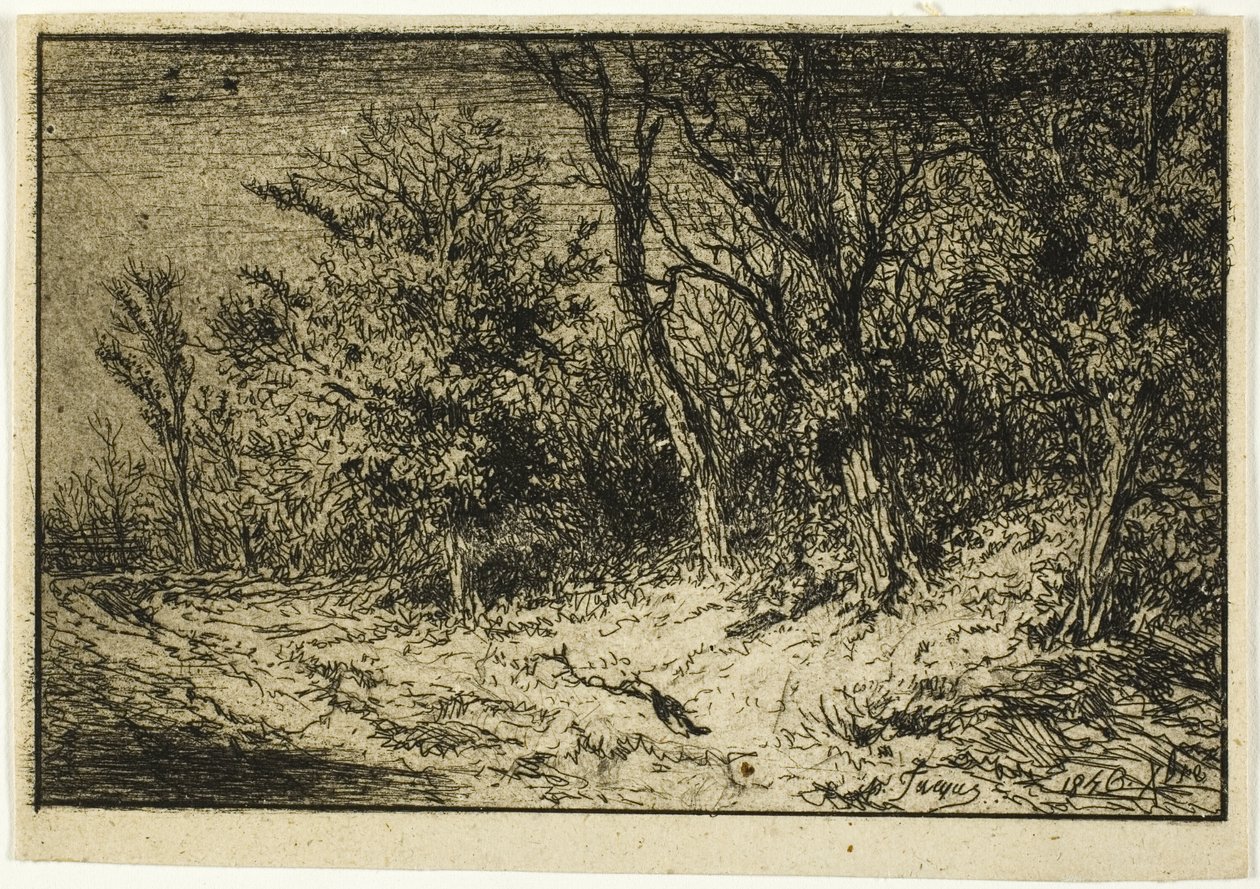 Estrada na borda de uma madeira de Charles Emile Jacque