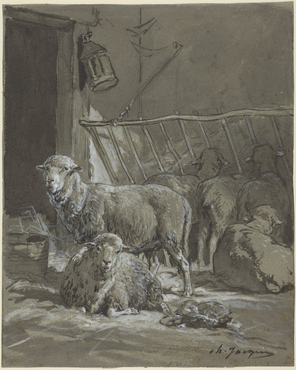 Ovelhas numa manjedoura de Charles Emile Jacque