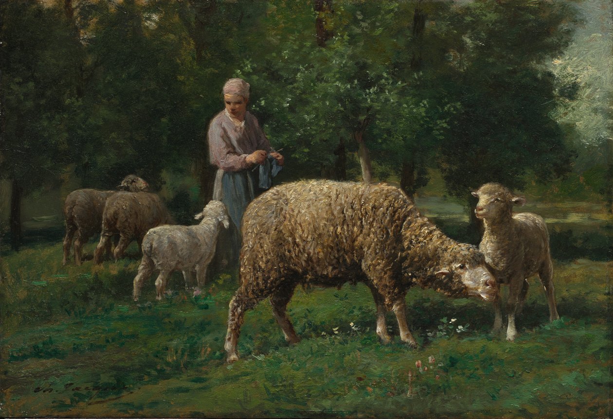 Pastora com ovelhas, c. 1876 de Charles Emile Jacque
