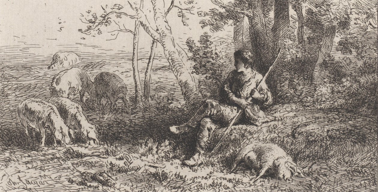 Pequeno rebanho de porcos, 1864. de Charles Emile Jacque