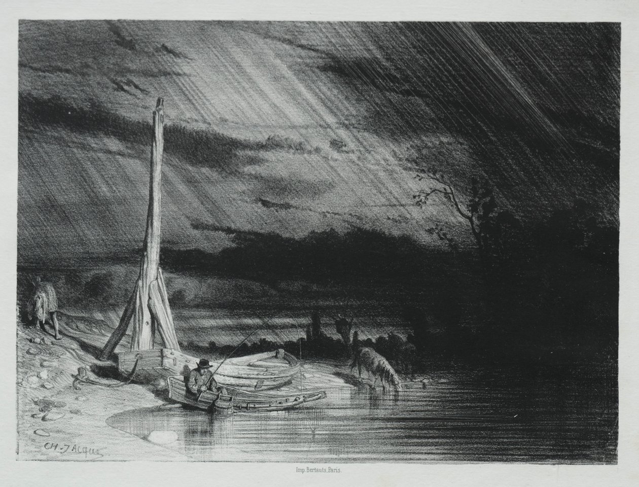 O pescador, tempo chuvoso, 1847. de Charles Emile Jacque