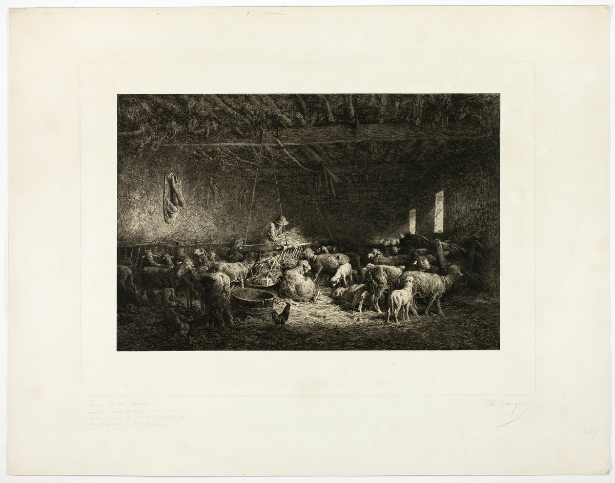 O Grande Sheepcot, placa horizontal de Charles Emile Jacque