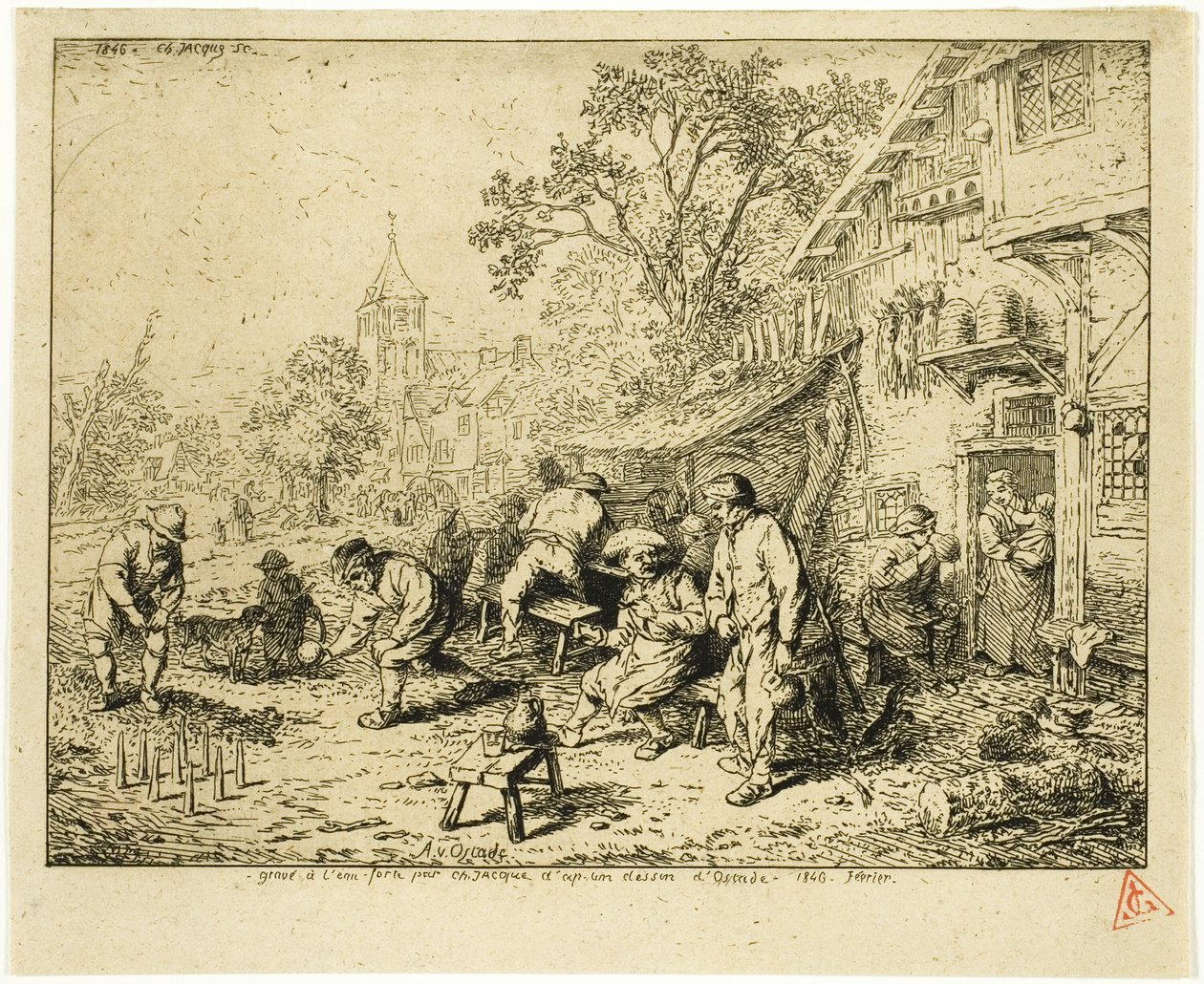 Os jogadores de nove pinos de Charles Emile Jacque
