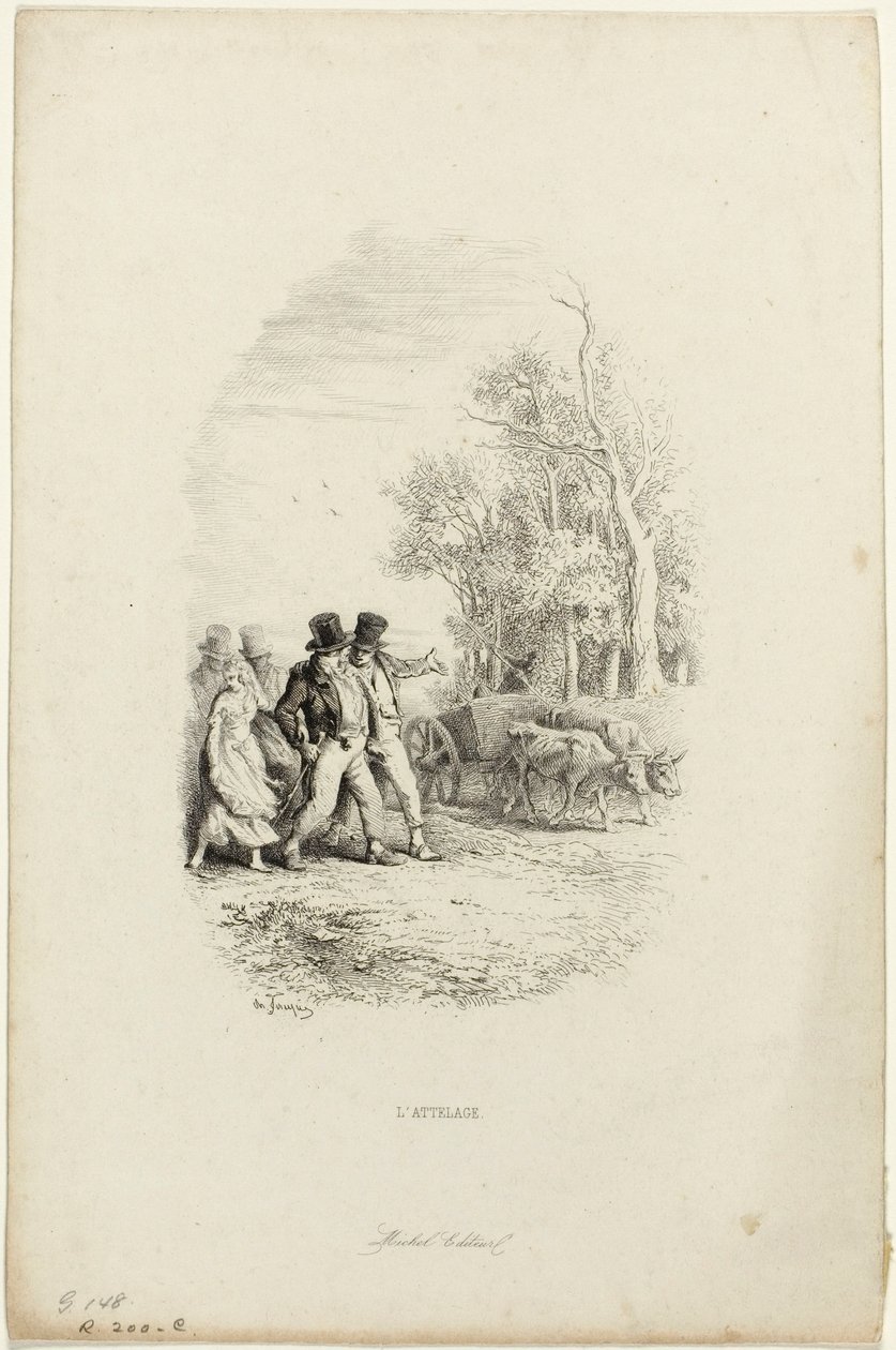 O carro de bois, ilustração de fábulas de Lachambaudie de Charles Emile Jacque