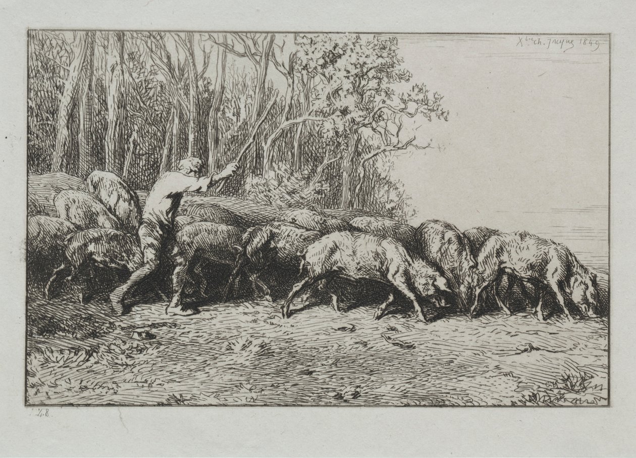 Manada de poros emergindo de uma madeira. de Charles Emile Jacque