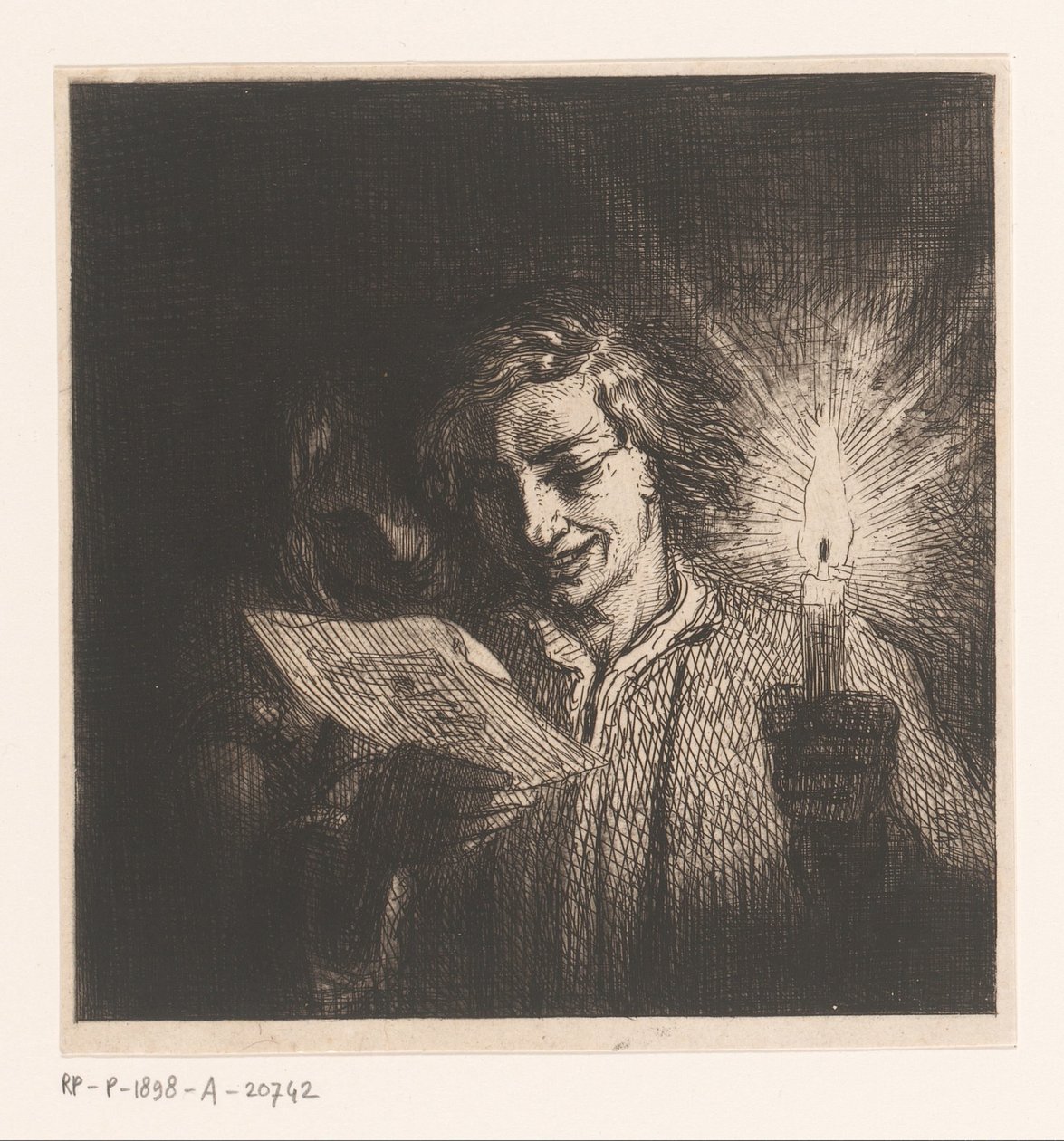 Dois números em leitura de letras à luz de velas de Charles Emile Jacque