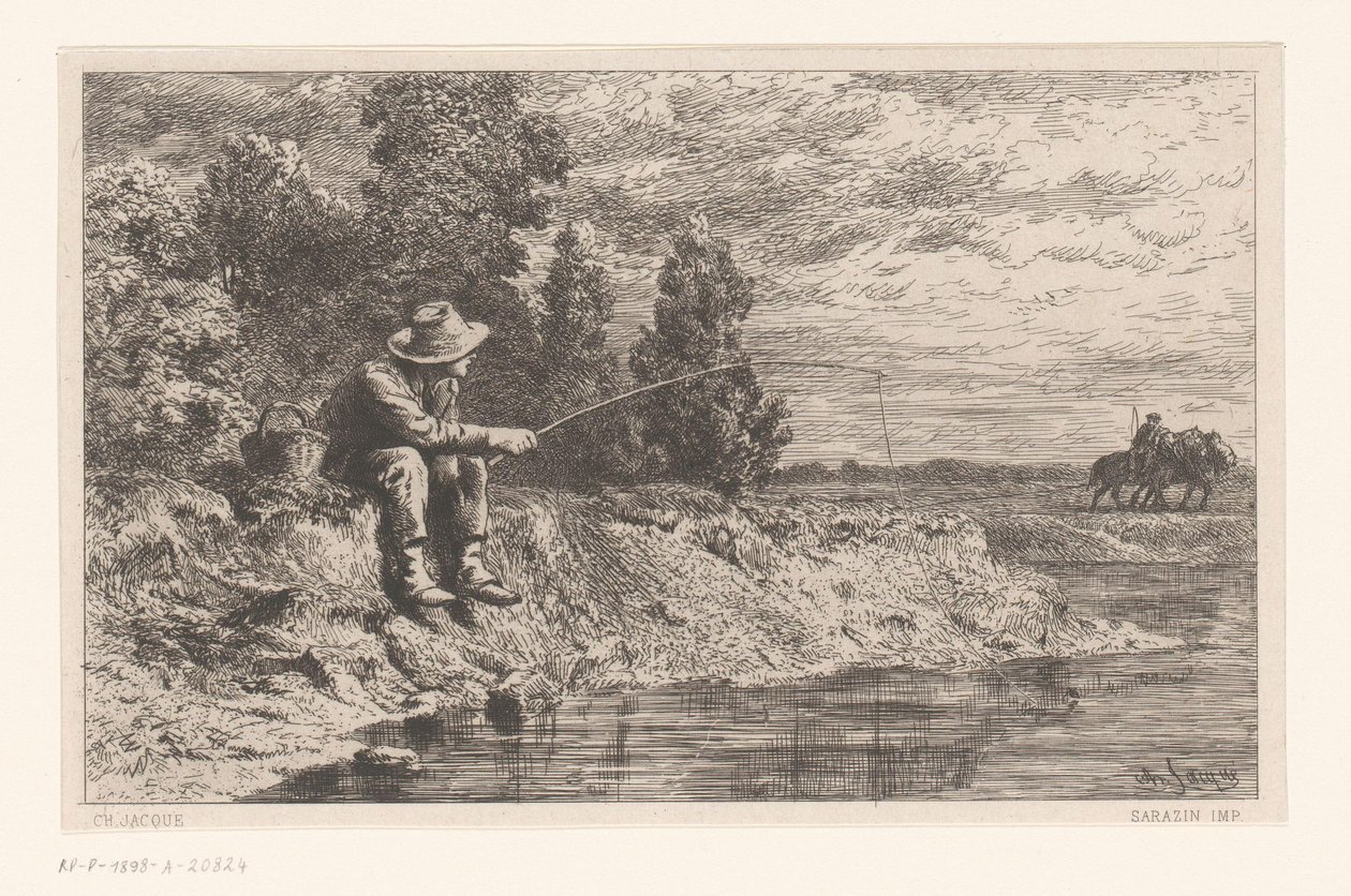 Pescador na água Peche au gardon de Charles Emile Jacque