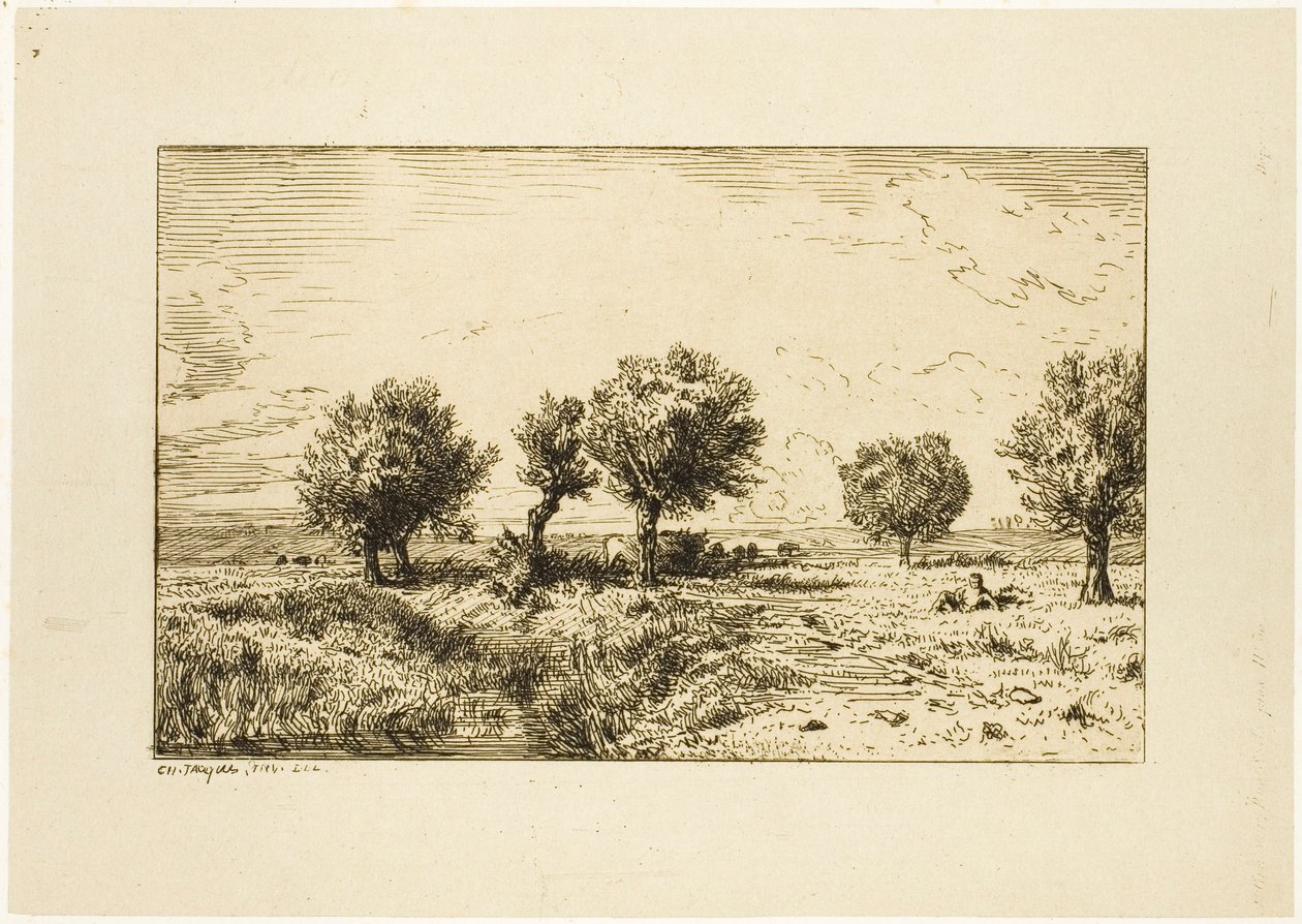 Salgueiros em uma paisagem de Charles Emile Jacque