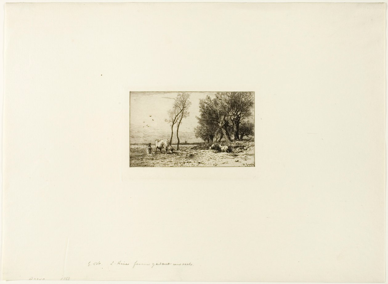 Paisagem de inverno com pastora de Charles Emile Jacque
