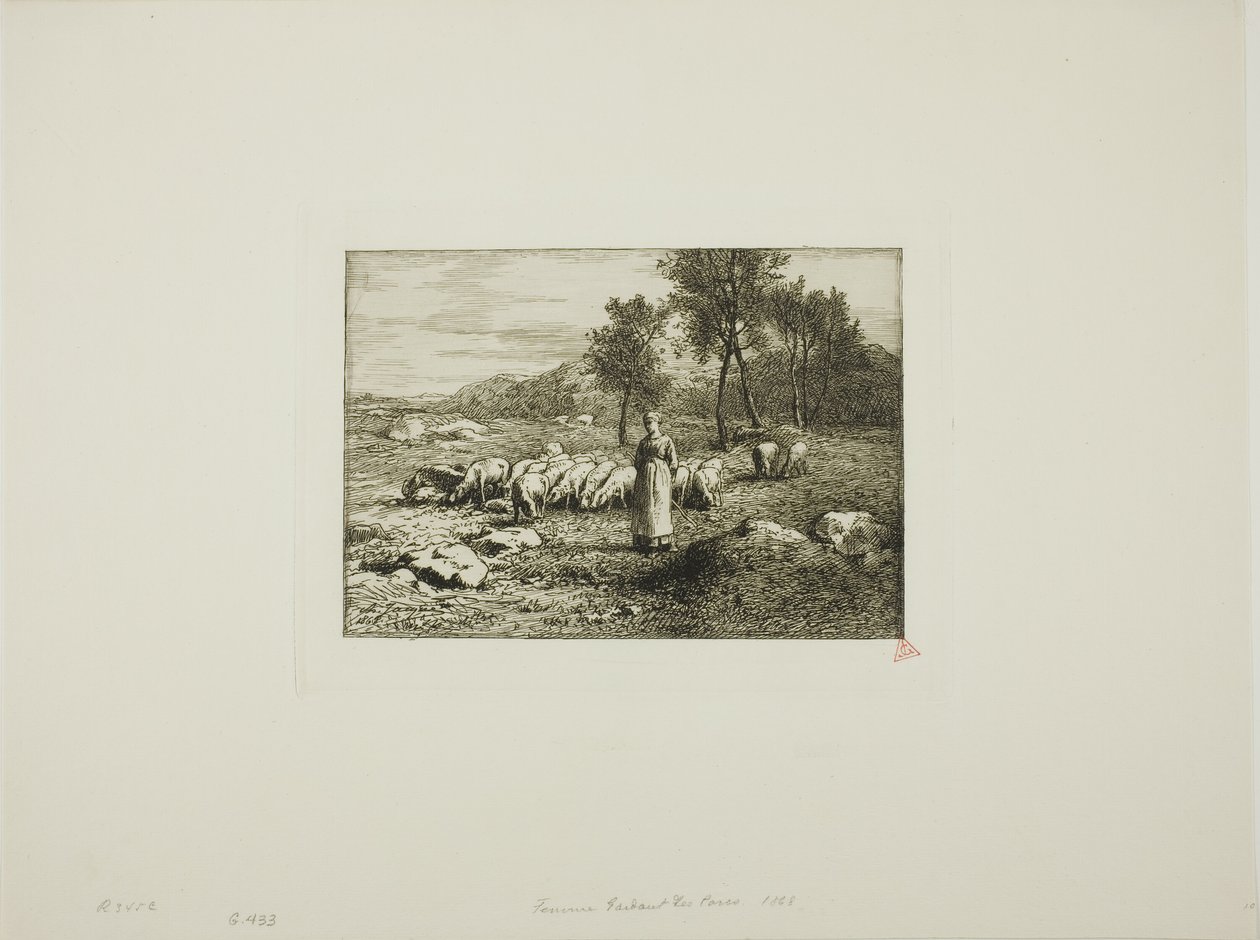 Mulher cuidando de uma manada de porcos de Charles Emile Jacque
