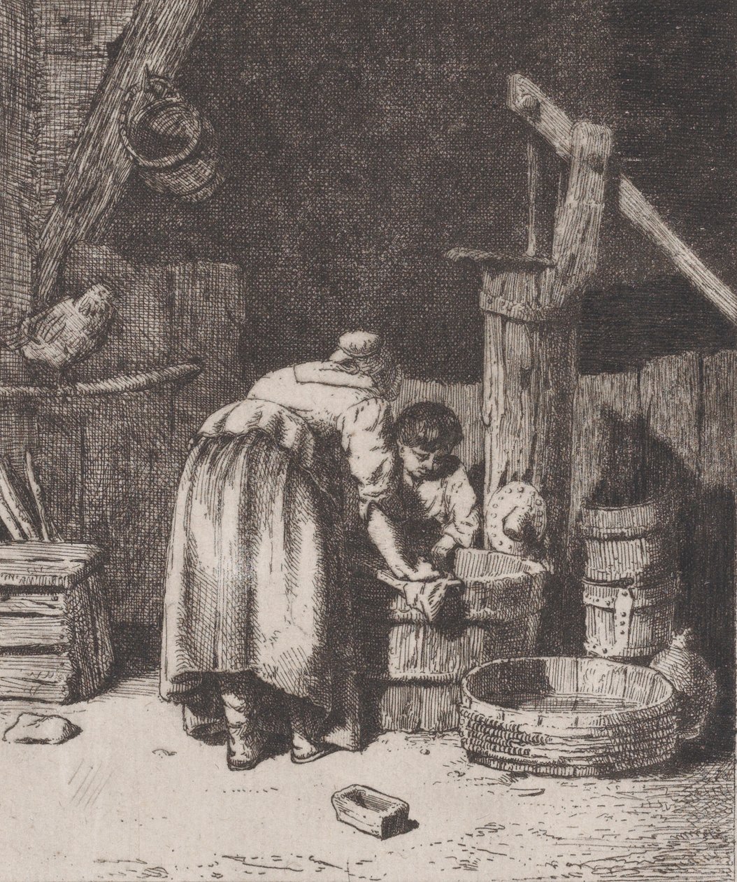 Lavagem das Mulheres, c. 1845-50. de Charles Emile Jacque