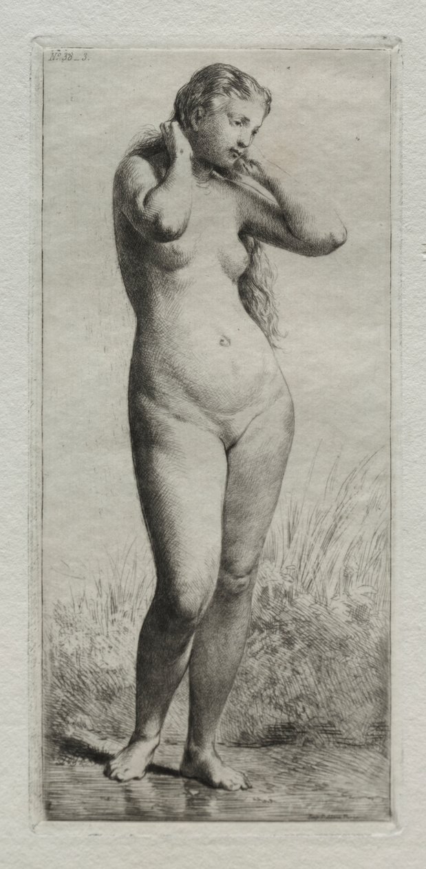 Mulher jovem tomando banho de Charles Emile Jacque