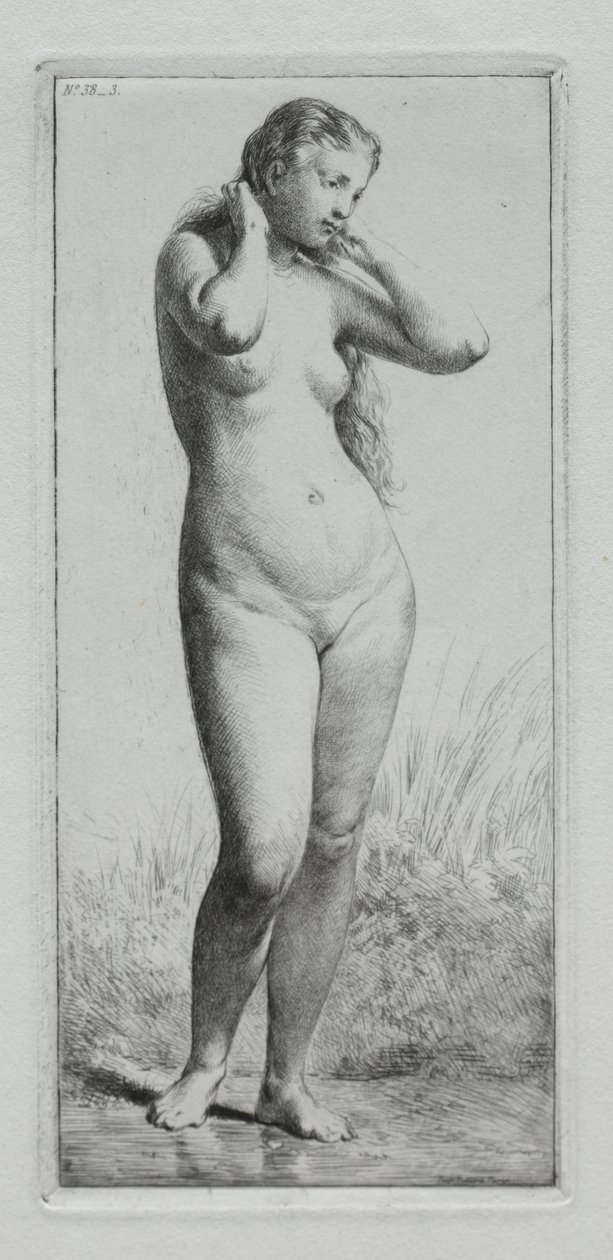 Mulher jovem tomando banho de Charles Emile Jacque