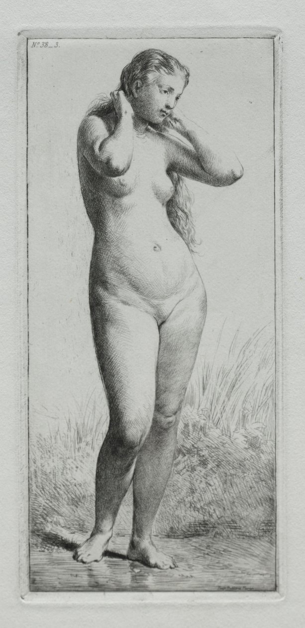 Jovem mulher tomando banho. de Charles Emile Jacque