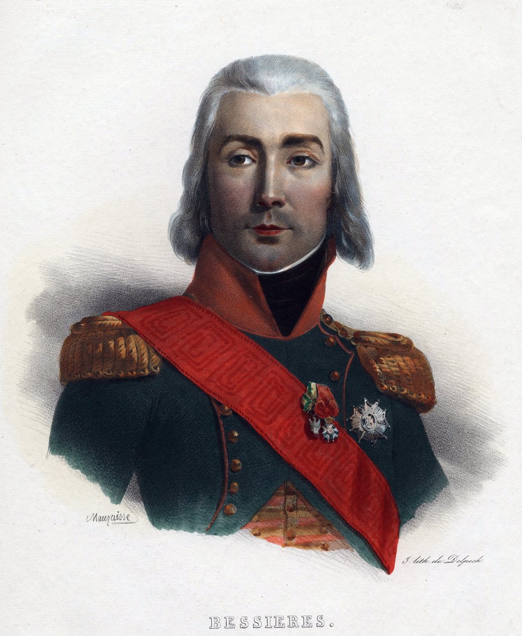 Retrato de Jean Baptiste (Jean-Baptiste) Bessieres (1768-1813), Marechal da França - Mauraisse, Charles Emile (1799-1852) - 1835 - Litografia, aquarela - 32x24 - Coleção Particular de Charles Emile Mauraisse