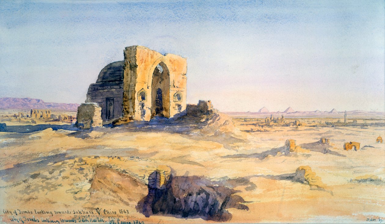 Cidade dos túmulos, olhando para Sakkara, Cairo, Egito, 1863. de Charles Émile de Tournemine