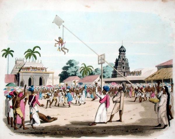 Uma Cerimônia Bárbara, de "Desenhos Orientais", gravada por Thomas Medland (1755-1823), publicada em 1803 (cor litho) de Charles Emilius (after) Gold