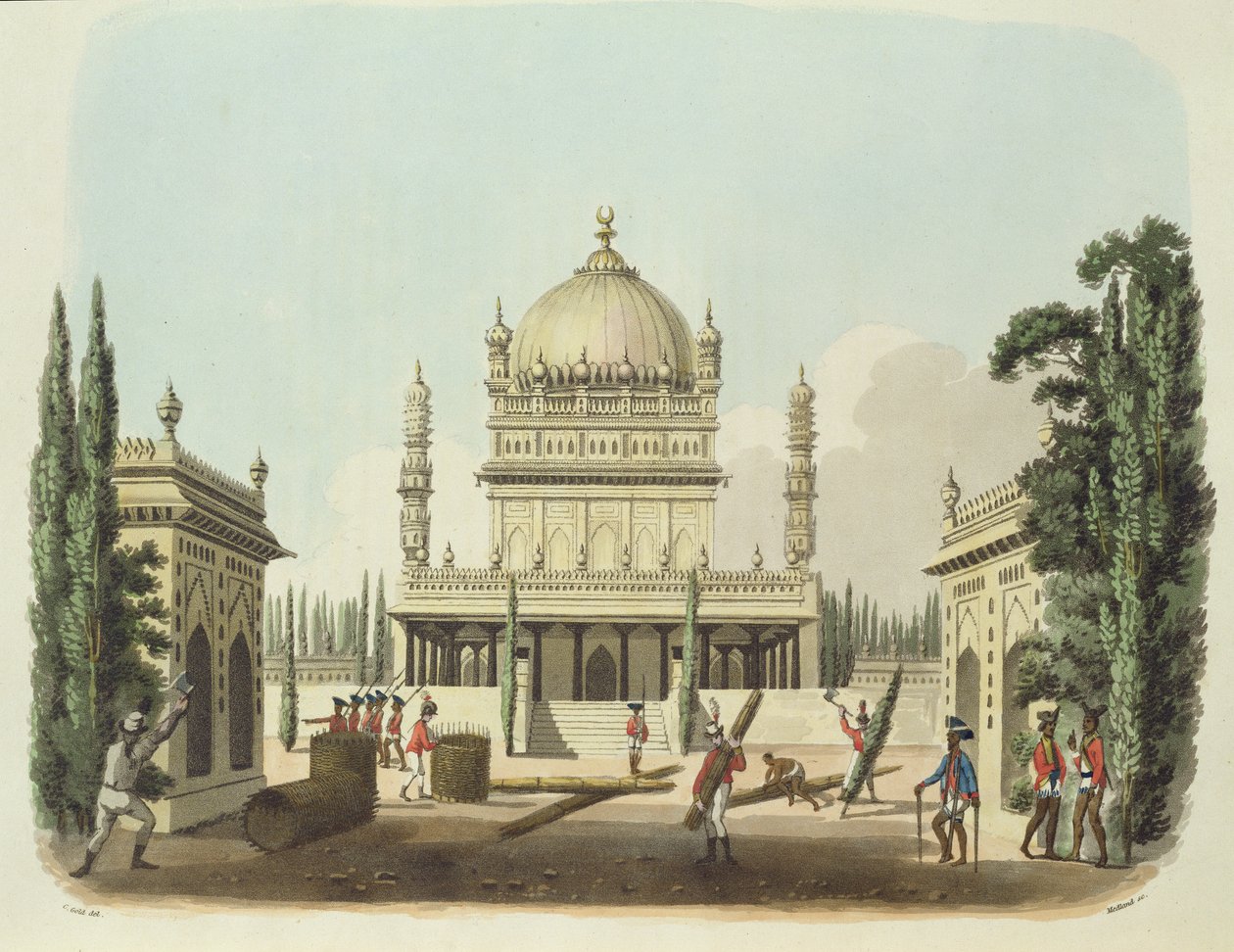 O túmulo de Hyder Ali e Tippoo Sultan, placa 49 de "desenhos orientais", gravada por Thomas Medland (1755-1823) pub. 1806 (aquatinta) de Charles Emilius Gold
