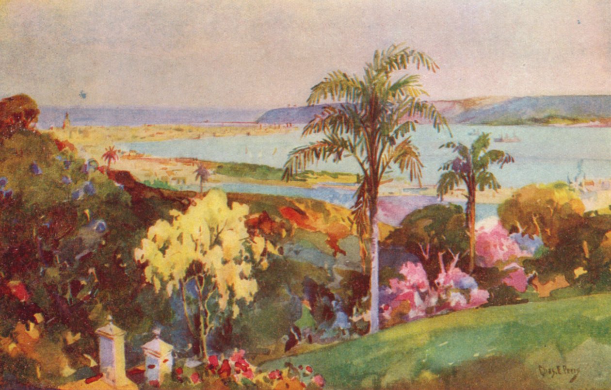 O Porto do Natal, Durban (litografia a cores) de Charles Ernest Peers