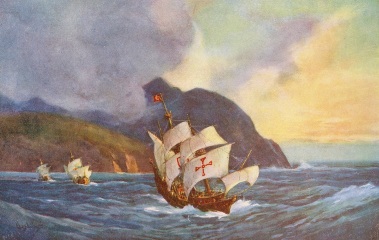 Vasco da Gama à volta do Cabo da Boa Esperança (litografia a cores) de Charles Ernest Peers