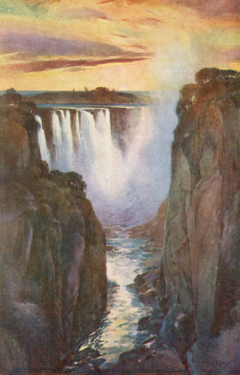 Cataratas Vitória, a queda principal vista através do desfiladeiro (litografia a cores) de Charles Ernest Peers