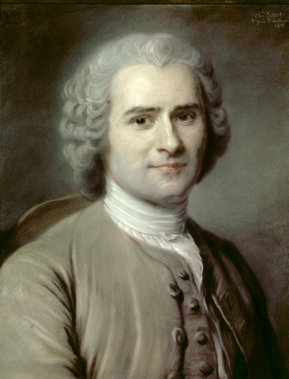 Retrato de Jean-Jacques (Jean Jacques) Rousseau (1712-1778), filósofo suíço. Pastel de Charles Escot (1834-1902) 1874 Sun. 0,46x0,38 m - Retrato de Jean-Jacques (Jean Jacques) Rousseau (1712-1778), filósofo suíço. Pastel de Charles Escot (1834-1902 de Charles Escot