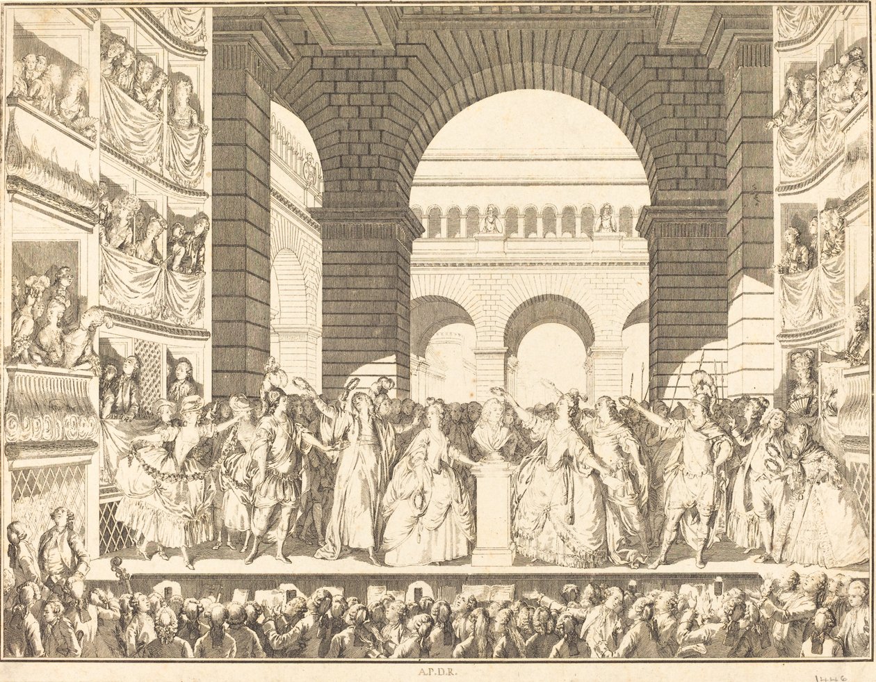 Couronnement de Voltaire (A Coroação de Voltaire) de Charles Etienne Gaucher after Jean Michel Moreau
