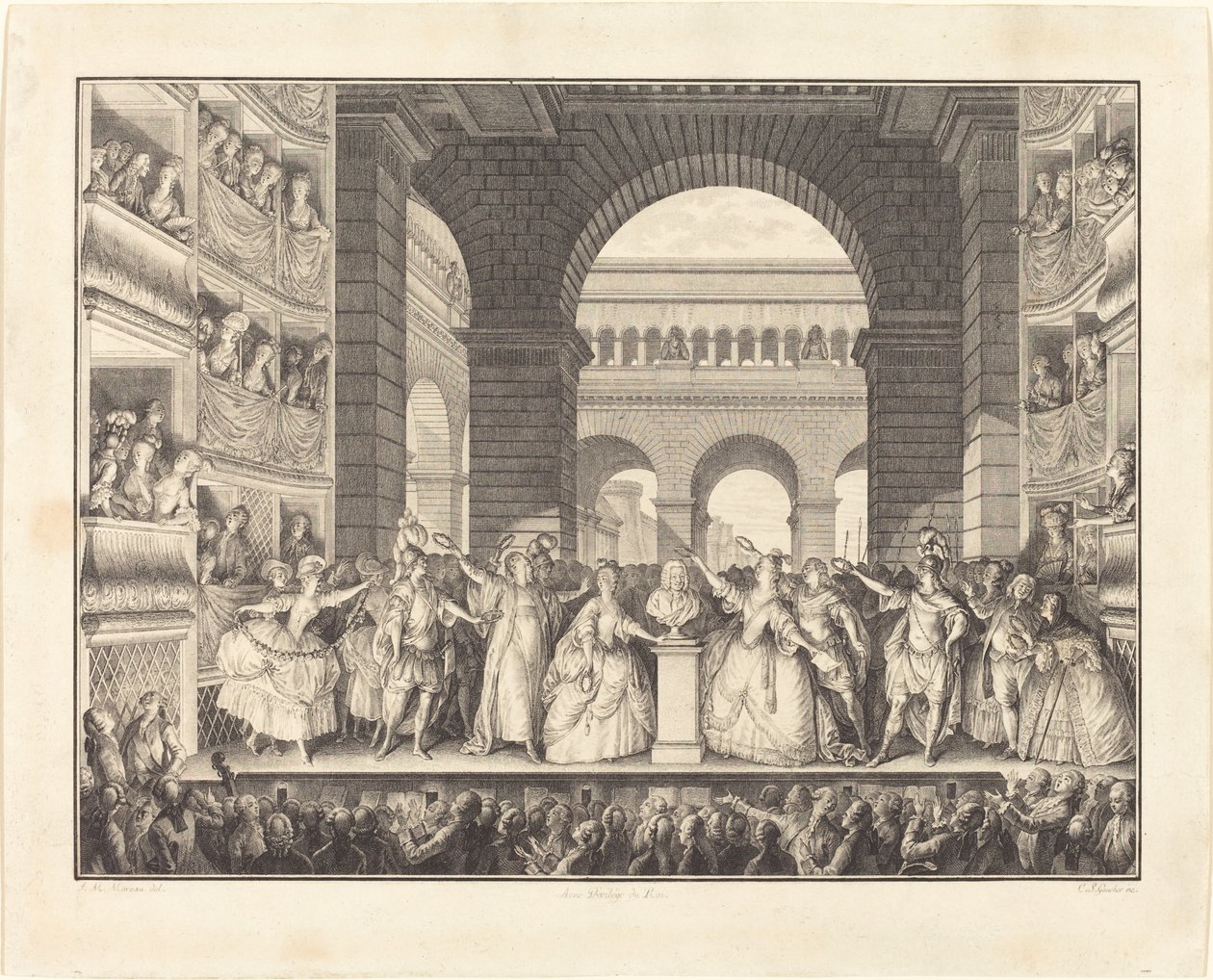 Couronnement de Voltaire (A Coroação de Voltaire) de Charles Etienne Gaucher after Jean Michel Moreau