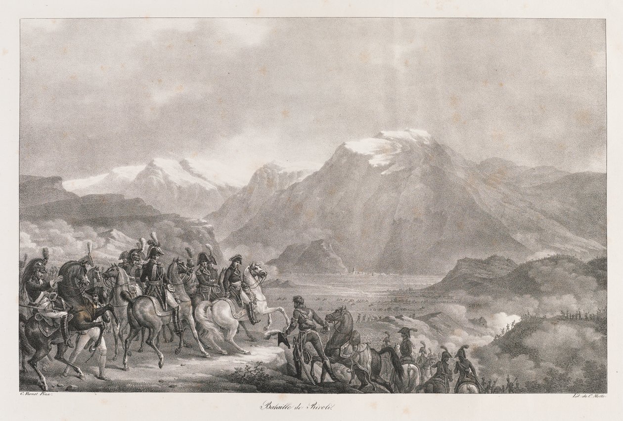 Batalha de Rivoli, início do século XIX (litho) de Charles Etienne Pierre Motte