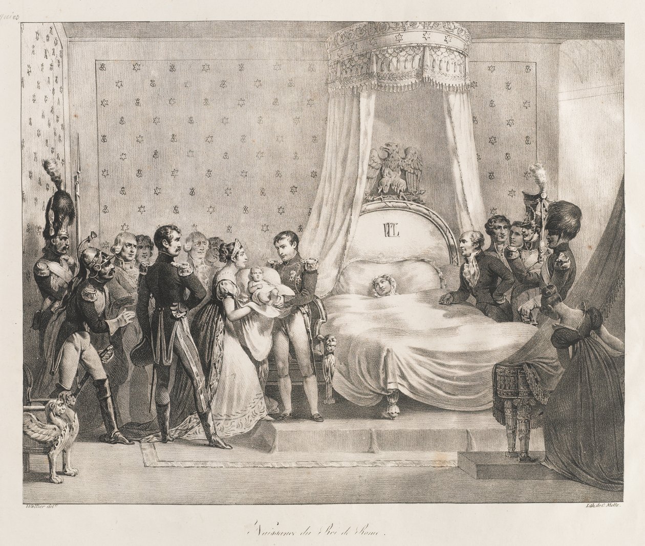 Nascimento do Rei de Roma, início do século XIX (litho) de Charles Etienne Pierre Motte