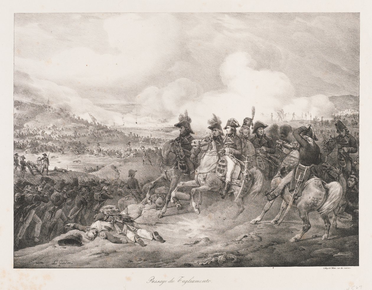 Atravessando o Iagliomento, início do século XIX (litho) de Charles Etienne Pierre Motte