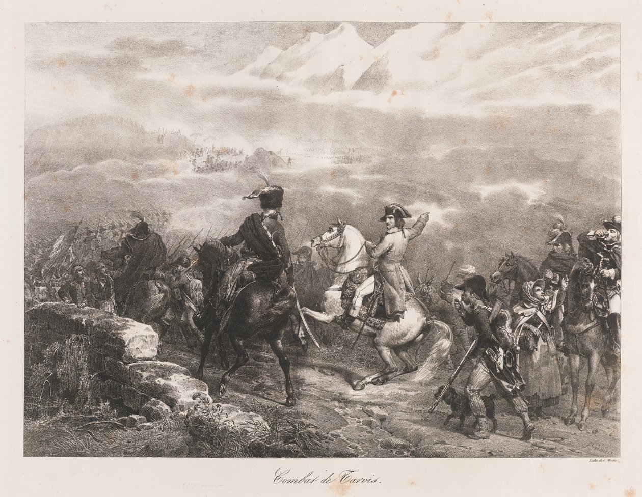 Luta de Tarvis, início do século XIX (litho) de Charles Etienne Pierre Motte