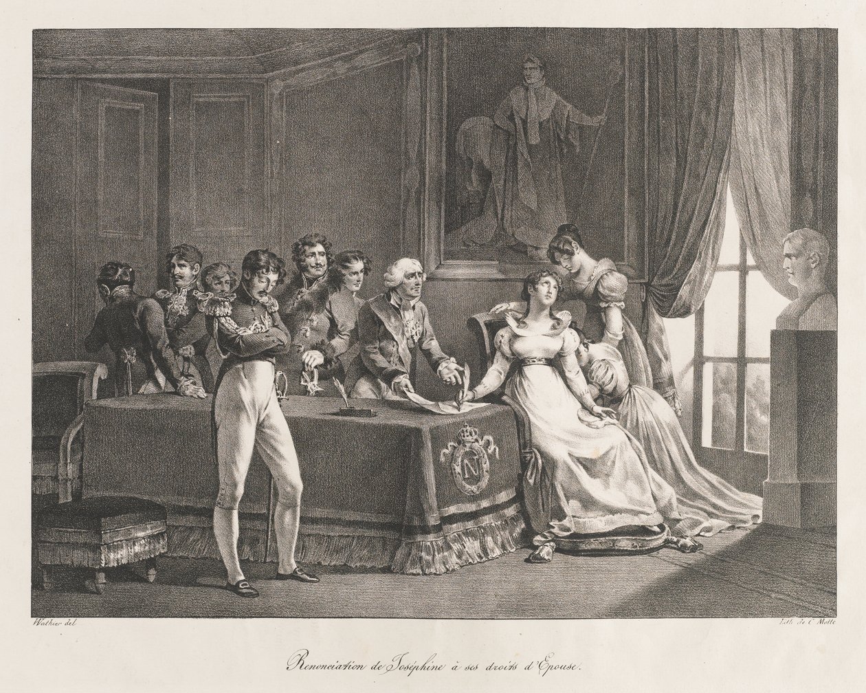 Josephine Renunciando aos seus direitos, cedo
Século XIX (Litho) de Charles Etienne Pierre Motte