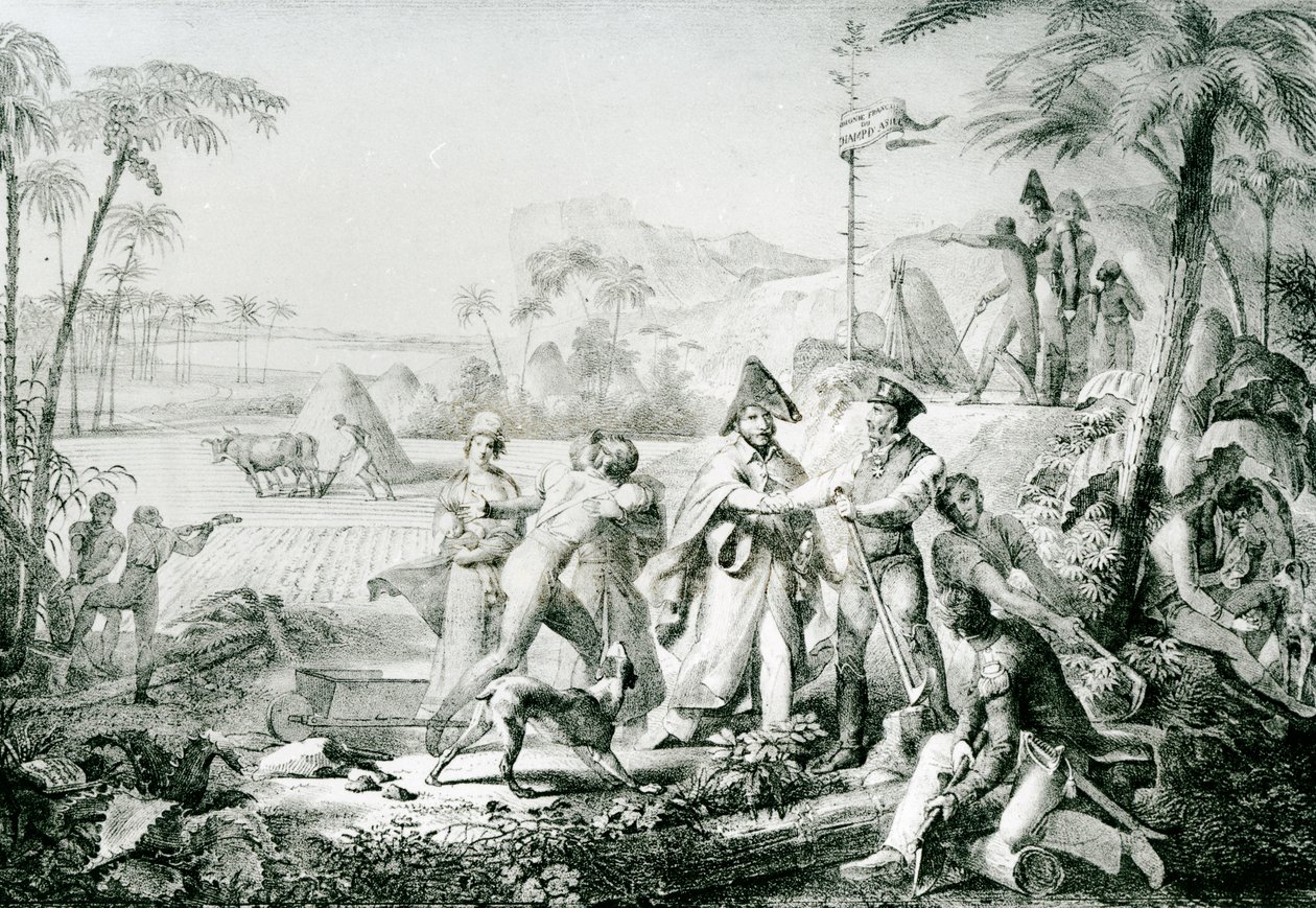 Somente as baytrees crescerão sem cultivo, ilustração para o general Lallemand (1774-1839) em Champ dAsile, 1819, depois de Rullmann de Charles Etienne Pierre Motte