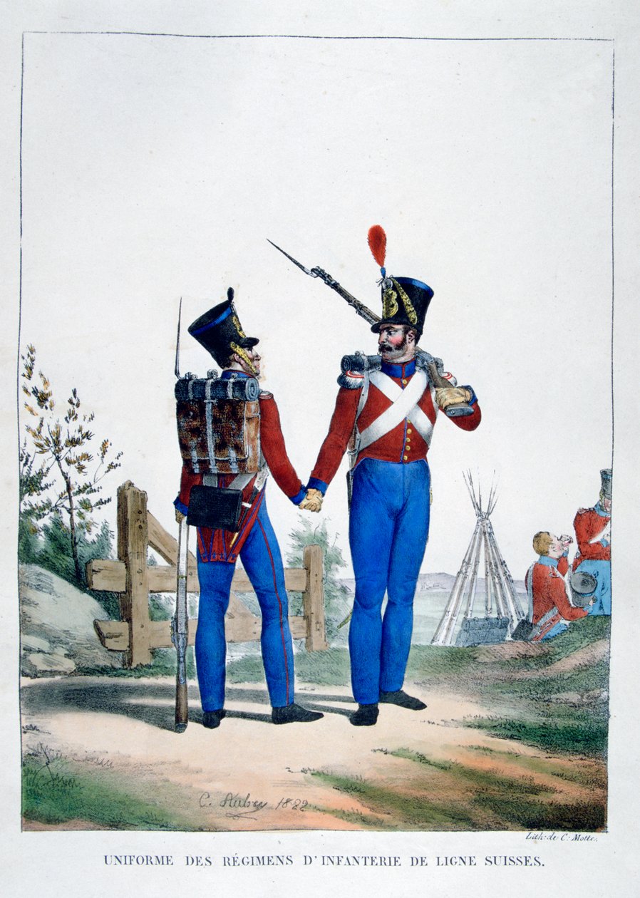 Uniforme de um regimento de infantaria suíça, França, 1823. de Charles Etienne Pierre Motte